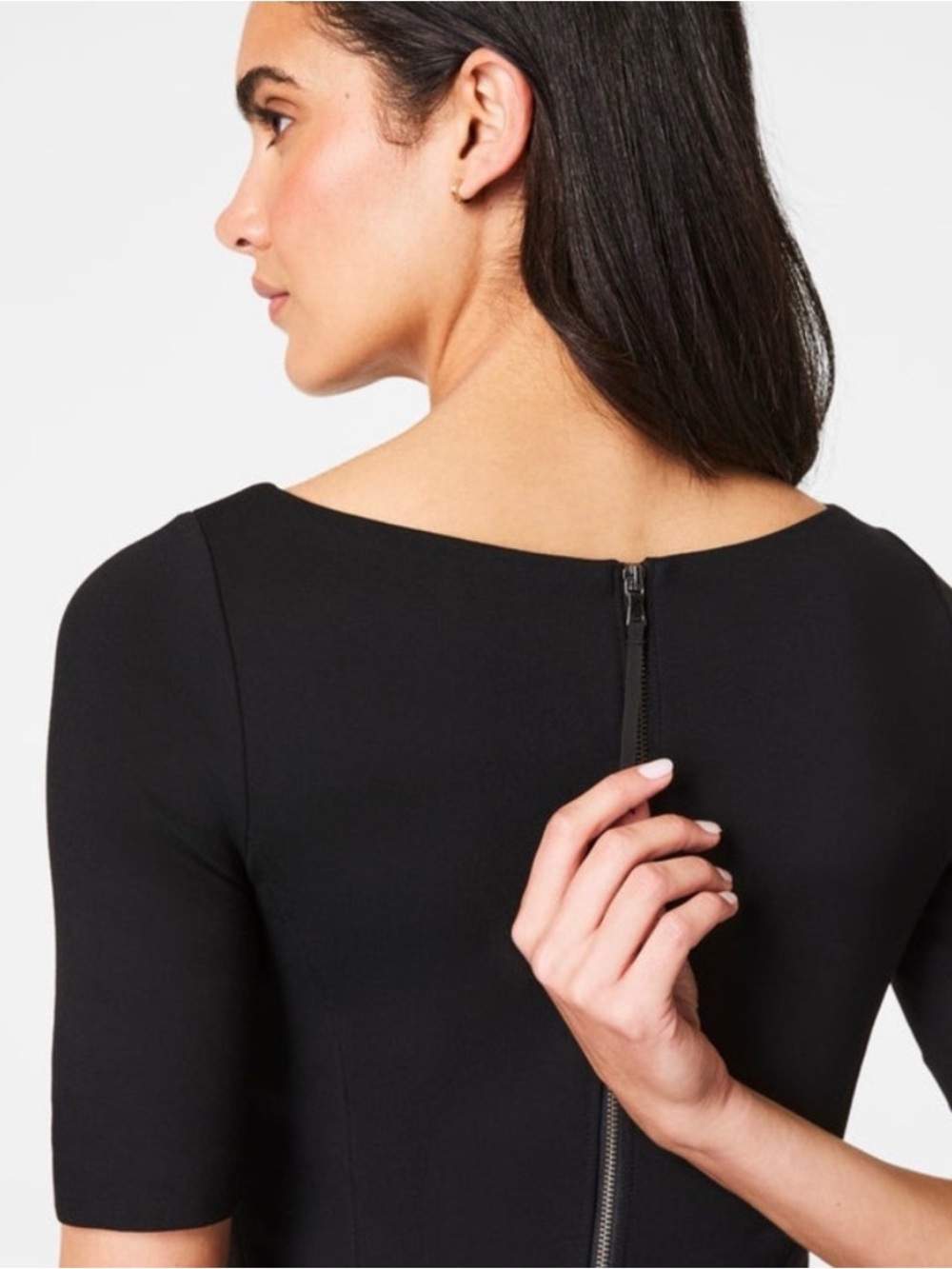 Spanx Shape Ponte Mini Dress Sz M Classic Black Minimalist Office Chic Workwear - Picture 5 of 11